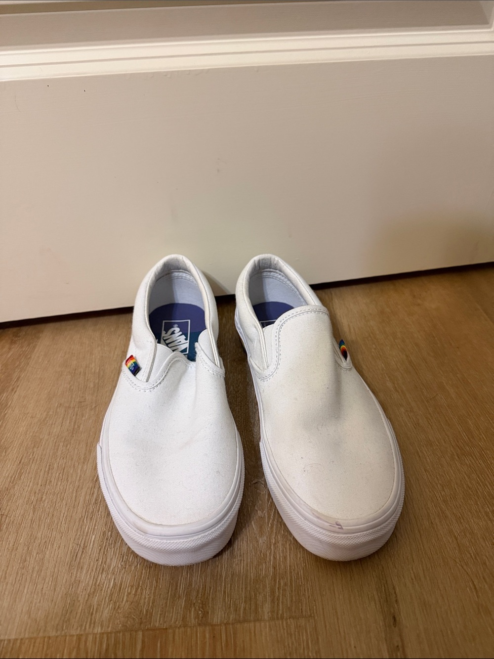 Womens White Slip-On Canvas Shoes - Pride Accent